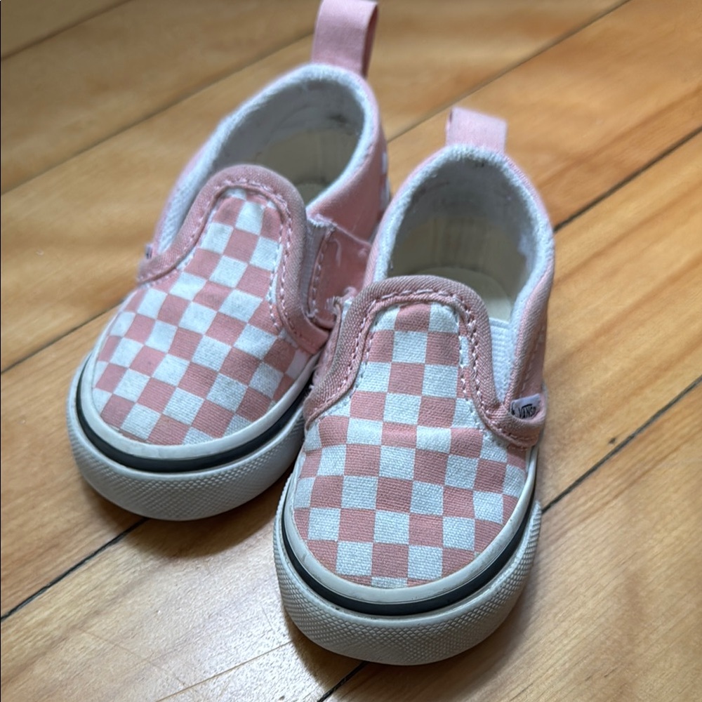 Kids Pink Checkered Slip-On Shoes